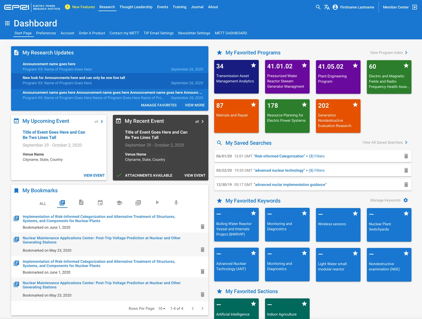 an illustration of what the EPRI.com Dashboard should look like